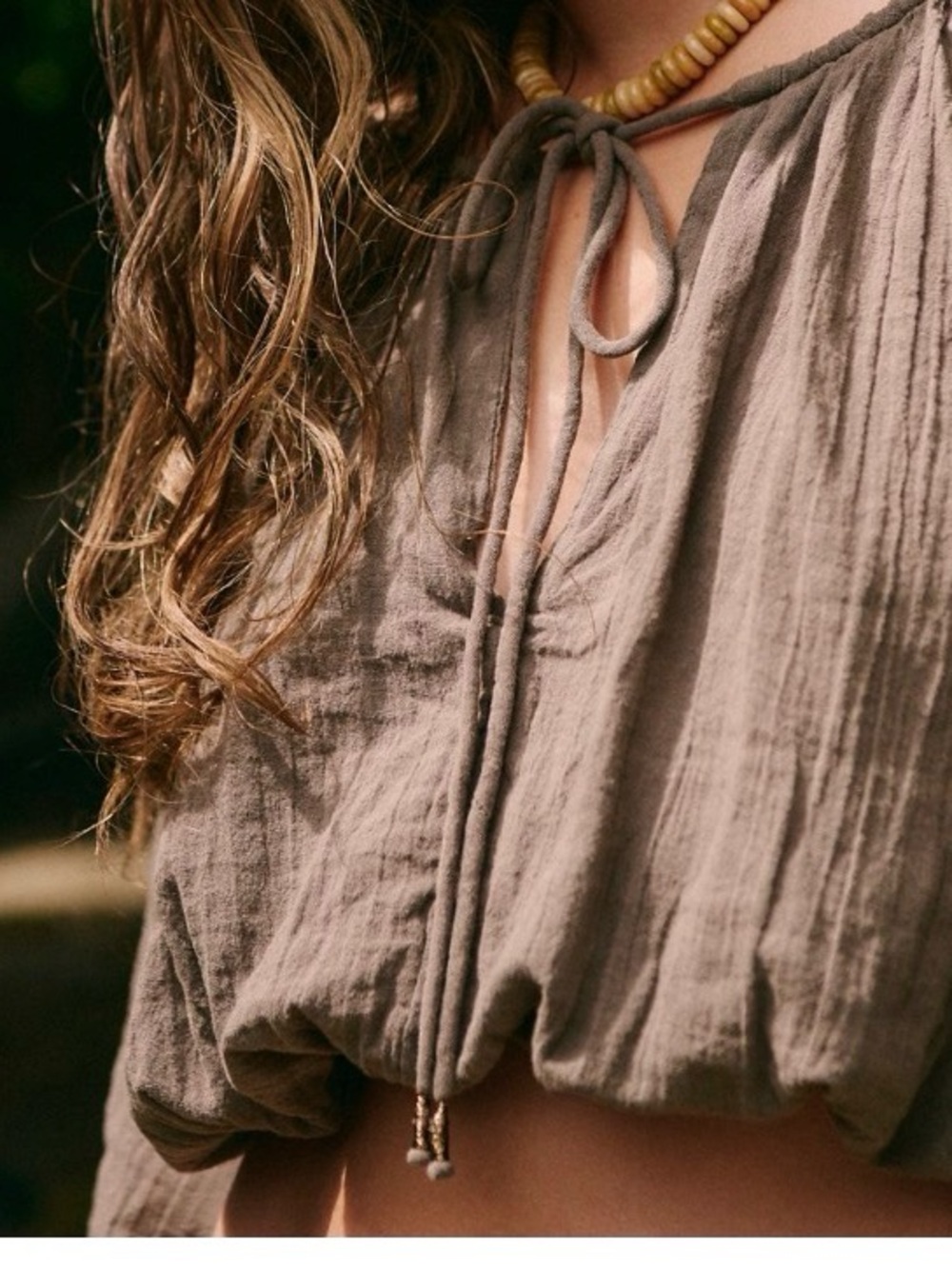 Free People  Ballon Top Women's Taupe Open-Back Peasant - Picture 2 of 8